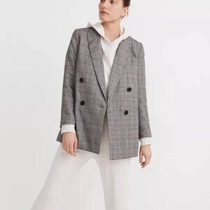 NEW Madewell Gray Plaid Caldwell Oversized Double Breasted Blazer Medium